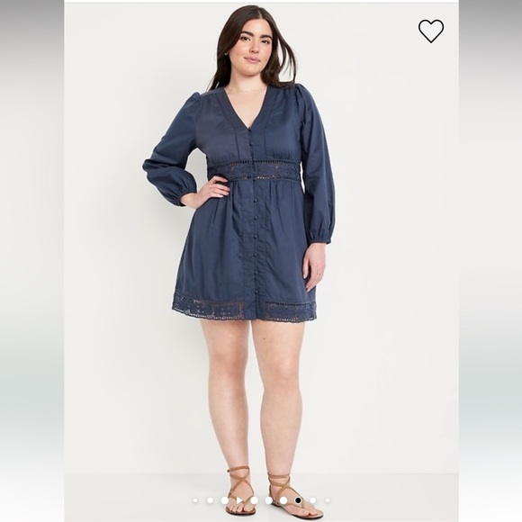 NWT Old Navy Waist-Defined Cutwork Mini Dress in Dusk Navy Blue Size Large - Picture 4 of 15